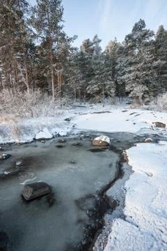 Lakeside at cold winter day Stock Photos