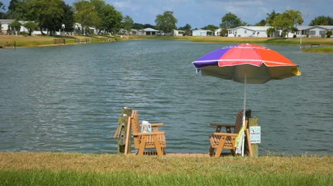 Lakeside Dock in a Retirement Community Stock Footage 66919191