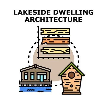 Lakeside dwelling architecture planning and design concept Ilustración de archivo