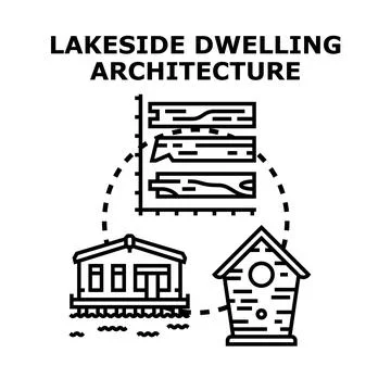 Lakeside dwelling architecture planning and design concept Ilustración de archivo