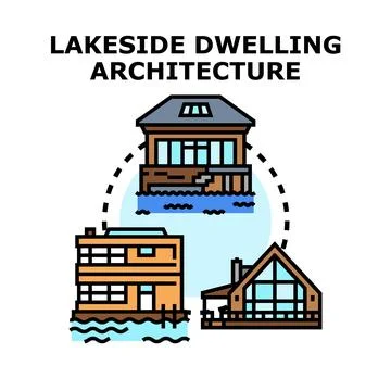 Lakeside dwelling architecture vector concept illustrating residential buil.. Ilustração Stock