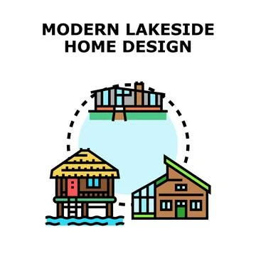 Lakeside home design styles vector illustration concept Stock Illustration