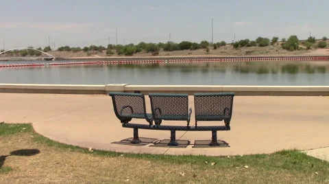Lakeside park benches. Stock Footage 53232507