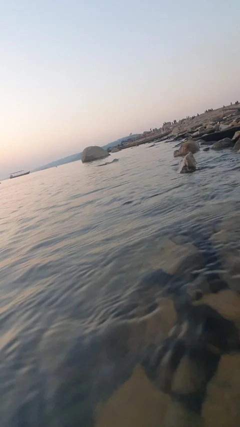Lakeside with rippling waves, view of the Jatiluhur reservoir Stock Footage 254362433