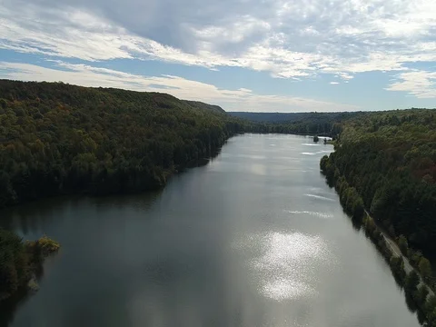 Lakeside road drone pullback Video stock 83287700