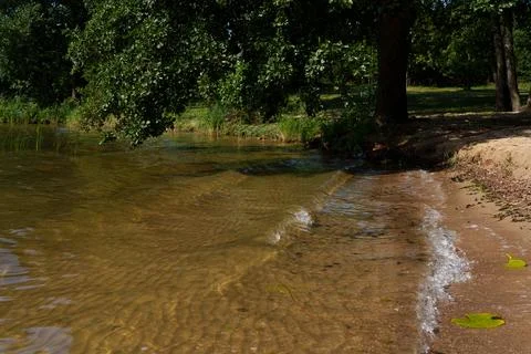 Lakeside with a sandy beach Fotos Stock