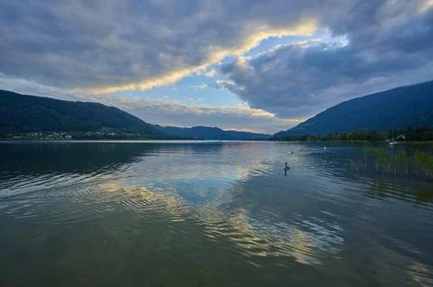 Lakeside Sky Clouds Sunset Summer Steindorf am Lake Ossiach Lake Ossiach Stock Photos