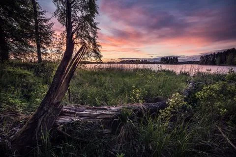 Lakeside sunset 스톡 사진