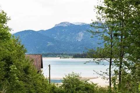 Lakeside View with Cottage Stock Photos