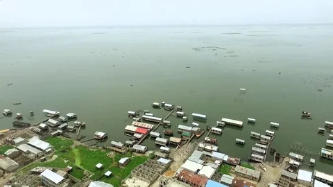 Lakeside village panoramic Stock Footage 81483756
