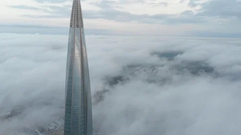 Lakhta center skyscraper in the clouds saint petersburg Stock Footage 97110220