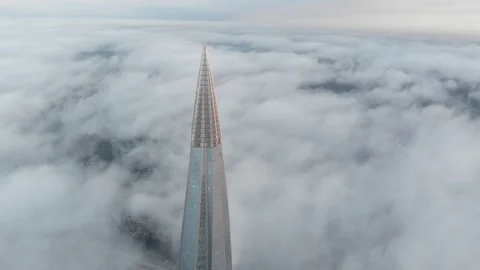 Lakhta center skyscraper in the clouds saint petersburg Stock Footage 97110241