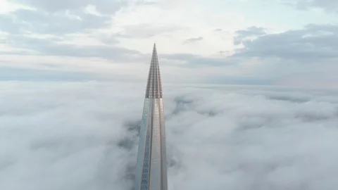 Lakhta center skyscraper in the clouds saint petersburg Stock Footage 97110366