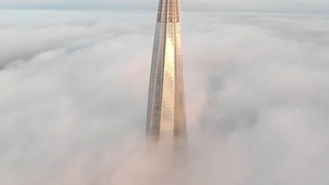 Lakhta center skyscraper in the clouds saint petersburg Stock Footage 97111021