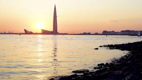 The Lakhta Center skyscraper at sunset. Saint Petersburg Stock Footage 155979734