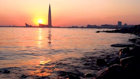 The Lakhta Center skyscraper at sunset. Saint Petersburg Stock Footage 155979741