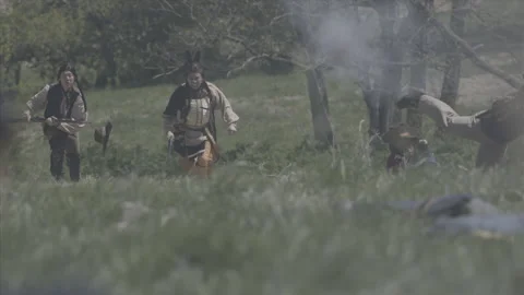 Lakota Sioux attack 7th Cavalry Soldiers in 1876 Little Big Horn Battle Stock Footage 167967368