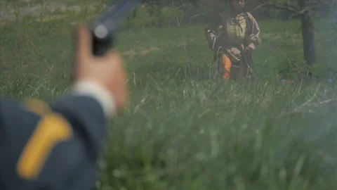 Lakota Sioux attack 7th Cavalry Soldiers at Little Big Horn Battle - Portrayal Stock Footage 169670767