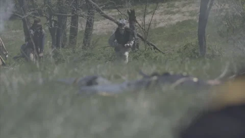 Lakota Sioux attack 7th Cavalry Soldiers at Little Big Horn Battle - Portrayal Stock Footage 169671680