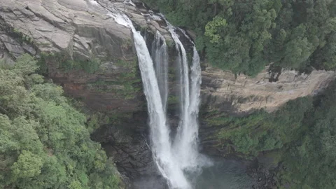 Lakshapana Falls, Dramatic Highland Cascade in Maskeliya, D-Log M Flat Color Stock Footage 319007051