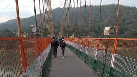 Lakshman jhula rishikesh Stock Footage 100877449