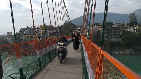 Lakshman jhula rishikesh Stock Footage 100877550