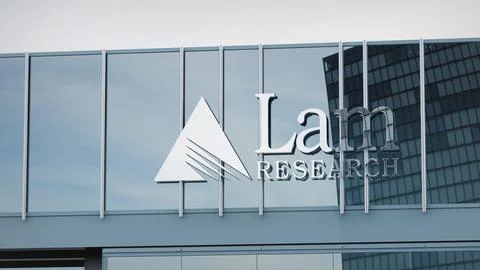 Lam Research Stock data presented on the logo of the office facade editorial Stock Photos