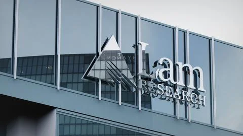 Lam Research Stock data presented on the logo of the office facade editorial Stock Photos
