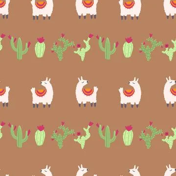 Lama alpaca seamless pattern with cactus. Vector illustration of nursery Stock Illustration