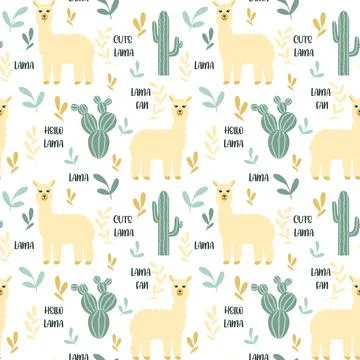 Lama and cacti seamless pattern vector illustration 스톡 일러스트