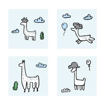 Lama concept. Composition in doodle style. Vector illustration. Stock Illustration