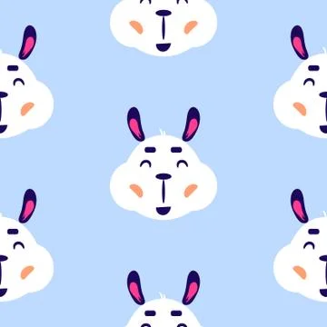 Lama cute smiling childish vector blue seamless repeat pattern. Illustrazione stock