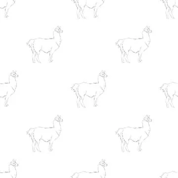 Lama seamless pattern. A beautiful realistic hand drawn sketch of alpaca Stock Illustration