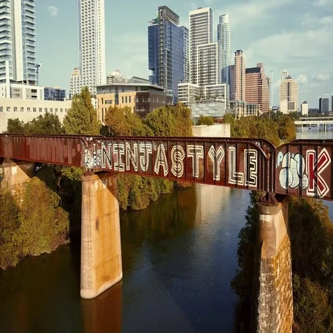 Lamar Train Bridge over Lady Bird Lake in Austin, Texas Stock Footage 69525928