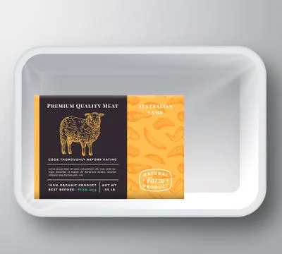 Lamb Abstract Vector Plastic Tray Container Cover. Premium Quality Meat Illustrazione stock
