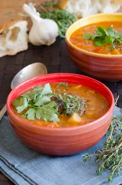 Lamb and root vegetable soup Stock Photos
