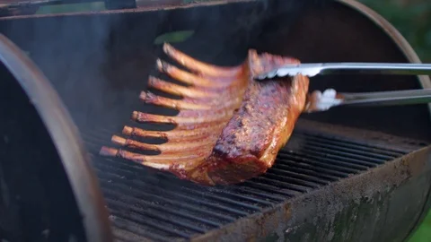 Lamb on the BBQ Stock Footage 94714321