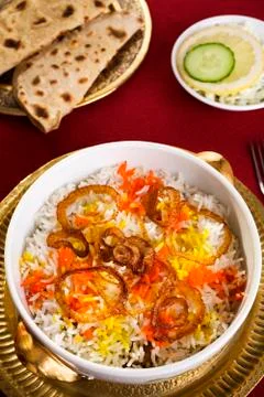 Lamb biryani and chapatis Stock Photos