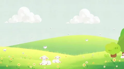 Lamb in a Cartoon Meadow Video stock 306205398