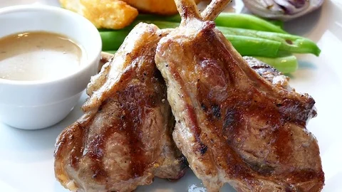 Lamb chop steak with vegetable Stock Footage 77567090