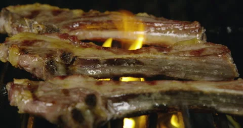 Lamb Chops Barbecue On Fire Stock Footage 243448406