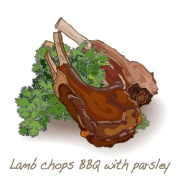 Lamb chops BBQ isolated white background Stock Illustration
