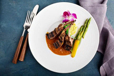 Lamb chops with fried rice Stock Photos