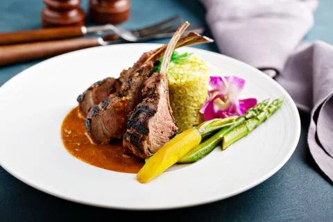 Lamb chops with fried rice Stock Photos