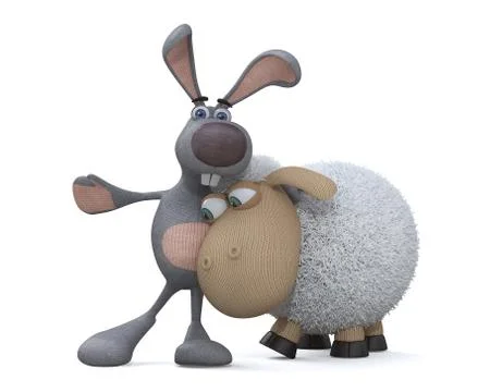 The lamb dances with a hare Stock Illustration