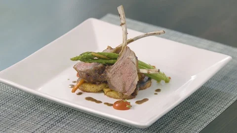 Lamb Entree On Table Stock Footage 124649889