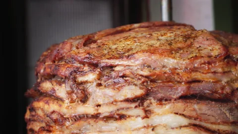 Lamb kebab at vertical grill, closeup Video stock 230267816