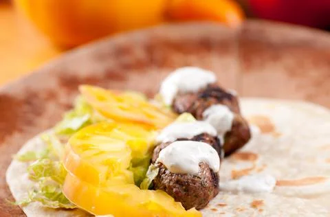 Lamb kofta on flatbread Stock Photos