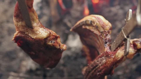 Lamb meat cooking on the fire Stock Footage 280249039
