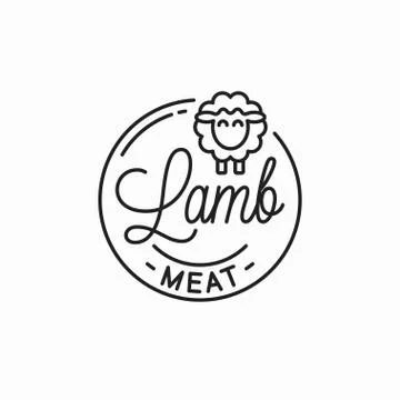 Lamb meat logo. Round linear logo of lamb on white Stock Illustration